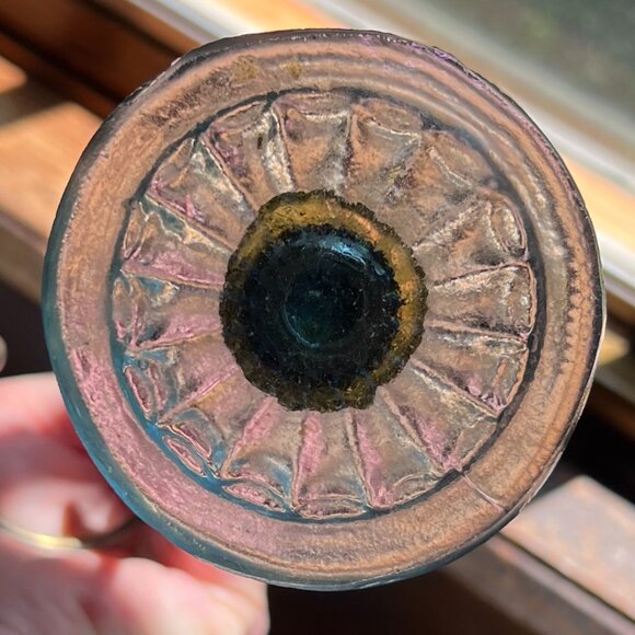 Vtg One-of-a-Kind Metal Earring Holder/Candlestick w/Pale Blue Carved Glass Base - Picture 4 of 10